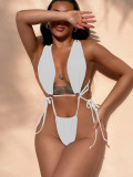 Solid Color Sexy Cross Tie Up One Piece Swimsuit CASF-6588