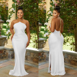 Sexy Solid Backless Halter Maxi Dress BY-C6636