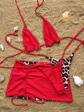 Leopard Print Tie Up Bikinis 3 Piece Set CASF-6594