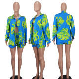 Casusl Print Long Sleeve Three Piece Shorts Set YD-8757