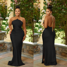 Sexy Solid Backless Halter Maxi Dress BY-C6636