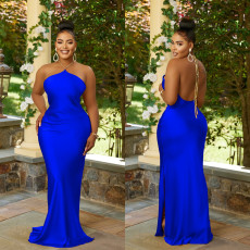 Sexy Solid Backless Halter Maxi Dress BY-C6636