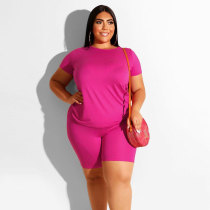 Plus Size Casual Solid Color Round Neck Short Sleeve T-Shirt Shorts Suit BMF-0310