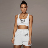 PINK Letter Print Tank Tops And Shorts Sport Suit CQF-S955