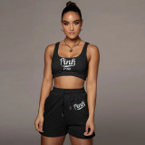PINK Letter Print Tank Tops And Shorts Sport Suit CQF-S955