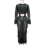 Hollow Out Fringe Handmade Knitted Beach Maxi Dress ZSD-Z0288