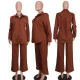 Solid Color Long Sleeve Loose Two Piece Pants Set YD-8765