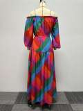 Plus Size One Shoulder Long Sleeve Print Maxi Dress NY-10575