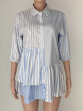 Stripe Patchwork Half Sleeve Shirt ANDF-1542