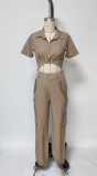 Solid Color Short Sleeve Shirt And Pants 2 Piece Set MIL-L507