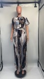 Short Sleeve Print Press Pleated Maxi Dress(With Waist Belt) GDNY-D2237