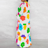 Plus Size Colorful Print Patchwork Big Swing Maxi Dress NY-10561
