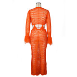 Hollow Out Fringe Handmade Knitted Beach Maxi Dress ZSD-Z0288