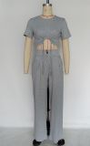 Short Sleeve Drawstring T Shirt Two Piece Pants Set MIL-L511