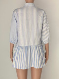 Stripe Patchwork Half Sleeve Shirt ANDF-1542
