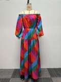 Plus Size One Shoulder Long Sleeve Print Maxi Dress NY-10575
