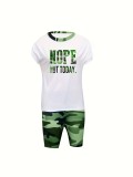 Letter PrInt Camouflage Two Piece Short Set SH-390698