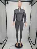 Color Blocking Print Long Sleeve Slim Sport Suit YIM-112