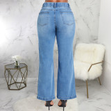 Fashion Elastic Waist Slim Straight Jeans HSF-2750