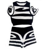 Print Sleeveless Bandage Tops And Shorts Two Piece Set MDF-5376