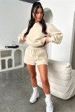 Solid Color Long Sleeve Hooded Sweatshirt Two Piece Shorts Set SSNF-211336