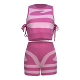 Print Sleeveless Bandage Tops And Shorts Two Piece Set MDF-5376