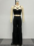 Plus Size Solid Sling Vest And Flare Pants Two Piece Set NY-K2806 