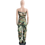 Camouflage Print Tube Tops Jumpsuit WAF-77621