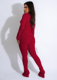 Solid Irregular Knits Ribbed Hollow Two Piece Pants Set  ME-8429