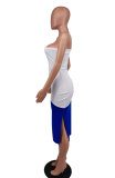 Sexy Single Shoulder Contrast Color Midi Dress XHXF-379