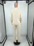 Casual Long Sleeve Cardigan Two Piece Pants Set(Without Waist Belt) YIM-221
