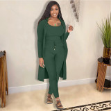 Plus Size Solid Ribbed Cami Top+Pants+Long  Cloak 3 Piece Sets JRF-3704