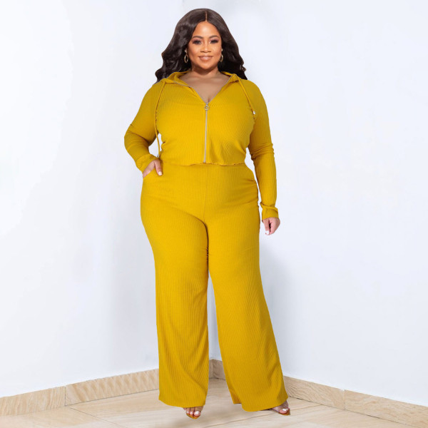 Plus Size Solid Color Sport Casual Three Piece Pants Set NNWF-7935