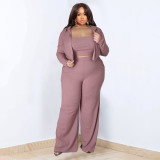 Plus Size Solid Color Sport Casual Three Piece Pants Set NNWF-7935