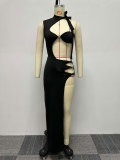 Plus Size Solid Sexy Hollow Out Split Bandage Dress NY-10576