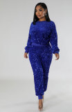 Fashion Sequin Long Sleeve Two Piece Pants Set XHXF-8682