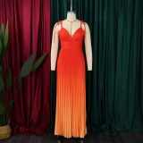 Plus Size Backless Sexy Strappy Gradient Maxi Dress GATE-D403