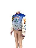 Plus Size Fashion Print Rib Color Block Baseball Jacket JRF-3743