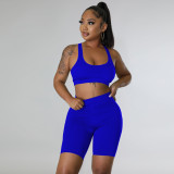 Casual Solid Color Long Sleeve Sport 3 Piece Shorts Set TE-4634