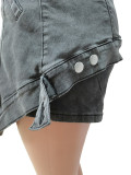 Fashion Buttoned Fake Two Piece Denim Shorts CM-8693