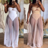 Mesh See Through Long Skirt Halter Two Piece Swimsuit NY-10582