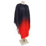 Plus Size Gradient Color Pullover Cape Bat Sleeve Dress NNWF-7933