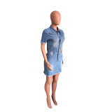 Fashion Denim Short Sleeve Slim Mini Dress LX-3556