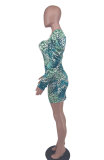 Fashion Print Puffed Sleeve Slim Mini Dress XHXF-368
