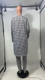 Plus Size Houndstooth Print Loose Long Sleeve 2 Piece Pants Set GDNY-2245