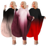 Plus Size Gradient Color Pullover Cape Bat Sleeve Dress NNWF-7933