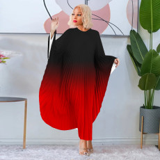 Plus Size Gradient Color Pullover Cape Bat Sleeve Dress NNWF-7933