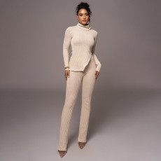 Solid Color Turtleneck Woolen Casual Pants Set NYF-8148