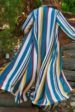 Plus Size Stripe Print Long Sleeve Long Cardigan And Pants Two Piece Set GDAM-218295