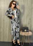 Casual Print Long Cardigan And Pants Two Piece Set CY-2900